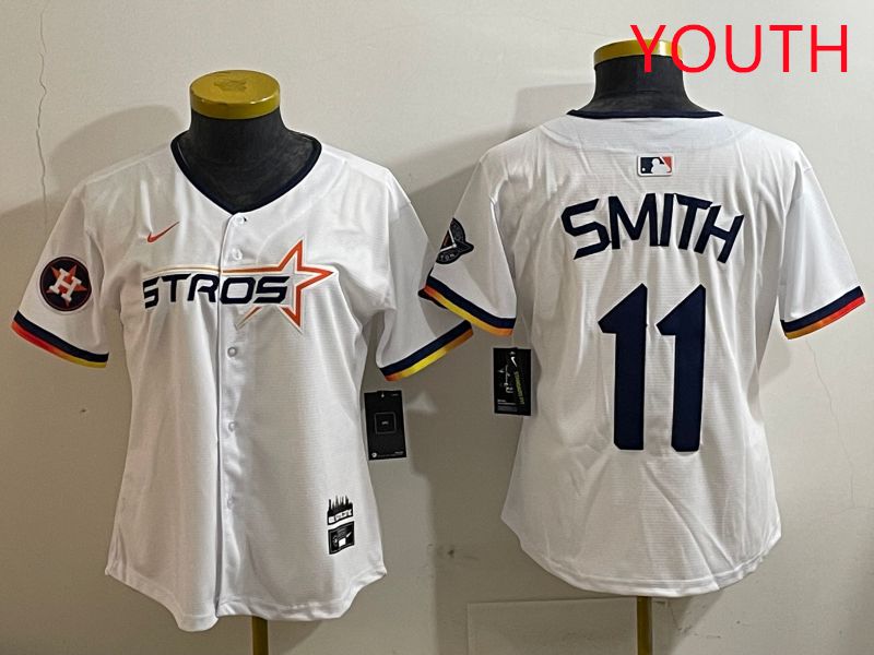 Youth Houston Astros #11 Smith White three generations Joint Name Nike 2025 MLB Jersey style 9->youth mlb jersey->Youth Jersey